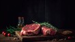 illustration,fresh raw pork meat on the wooden table, ai generative