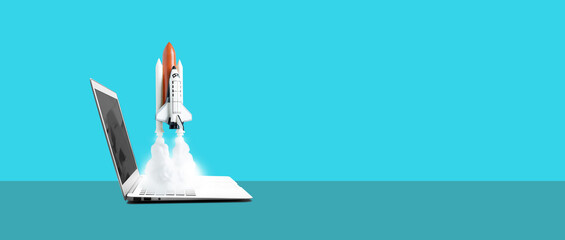 Ideas,inspire concepts with rocket and compuper.Business start up or goal to success