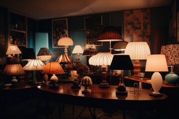 Wall Mural - creative lighting setup with a variety of lampshades, creating different looks, created with generative ai