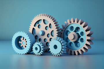 illustration of thinking process blue gears are spinning . ai