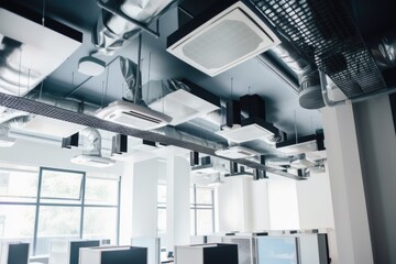 Sticker - ventilation and exhaust system in modern office space, with sleek metal vents and stylish fans, created with generative ai