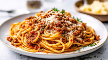 A Delicious, Classic Italian Dish Of Hot Spaghetti Bolognese