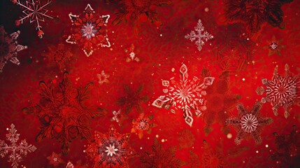 Red Christmas background with white snowflakes. Generative AI