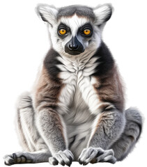 Wall Mural - Sitting ring tailed lemur isolated on a white or transparent background as PNG, generative AI animal