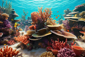 Leinwandbilder - A stunning underwater photograph of colorful coral reefs and marine life,  Generative AI technology.