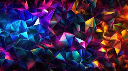 Abstract background with various shiny crystal geometric shapes. Glass surface, rainbow colors polygons. For UX designers - Generative AI