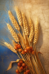 Aufkleber -  An artistic illustration of wheat ears against a textured background, showcasing the intricate details and unique shapes of the grain.  Generative AI technology.