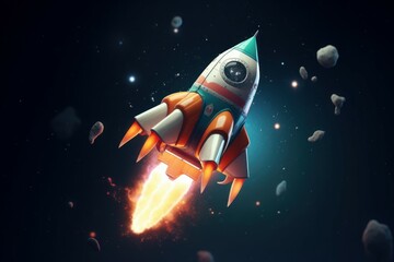 Poster - Rocket ship startup flame. Generate Ai