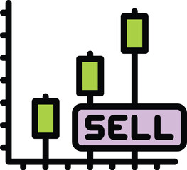 Poster - Sell graph market icon. Outline Sell graph market vector icon for web design isolated on white background color flat
