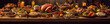 Thanksgiving or Christmas feast, rustic table spread, ultra-high resolution panorama