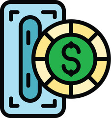 Poster - Laundry money coin icon. Outline Laundry money coin vector icon for web design isolated on white background color flat