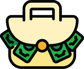 Poster - Laundry money briefcase icon. Outline Laundry money briefcase vector icon for web design isolated on white background color flat