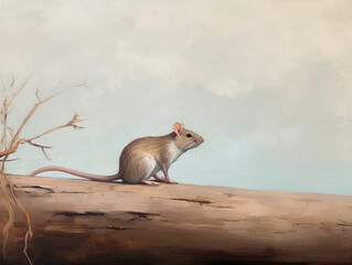 Wall Mural - A Minimalist Oil Painting of a Rat in Nature | Generative AI