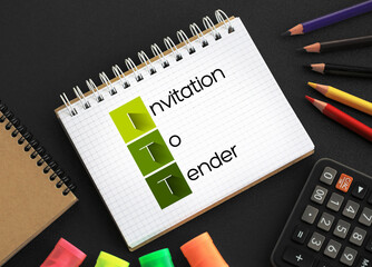 Poster - itt - invitation to tender acronym on notepad, business concept background