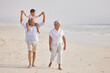 © Alexis Scholtz/peopleimages.com - Family, grandparents walking with child on beach and travel, love and vacation with mockup space and sea view. Senior people with boy, trust and support with tourism in Mexico and bonding together