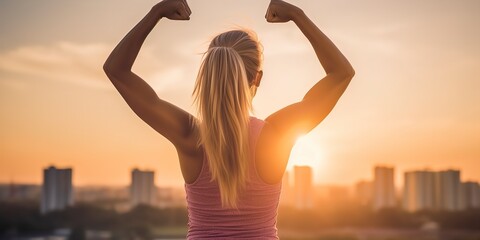 strong motivated woman celebrating workout