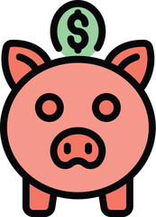 Poster - Money piggy bank icon. Outline Money piggy bank vector icon for web design isolated on white background color flat