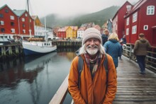 Happy seniors traveling in Norway, Generative AI
