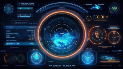 Leinwandbilder - Futuristic interface hud design.Hud,GUI for game background design. Technology background. Digital data. Generative AI