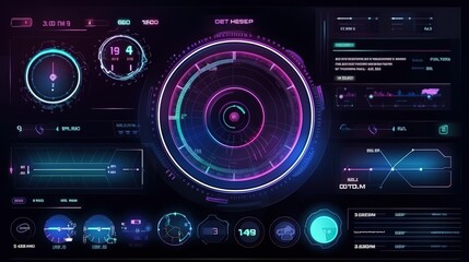 Sticker - Futuristic interface hud design.Hud,GUI for game background design. Technology background. Digital data. Generative AI