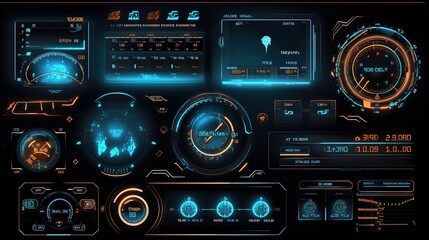 Leinwandbilder - Hud callout titles.Hud,GUI for game background design. Technology background. Digital data. Generative AI