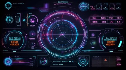 Wall Mural - HUD Futuristic Elements Set By Communication And Loading Bars Screen Circles Frames.Hud,GUI for game background design. Technology background. Digital data. Generative AI