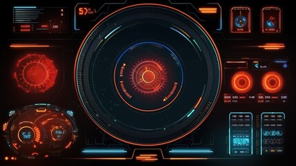 Poster - HUD Futuristic Elements Set By Communication And Loading Bars Screen Circles Frames.Hud,GUI for game background design. Technology background. Digital data. Generative AI