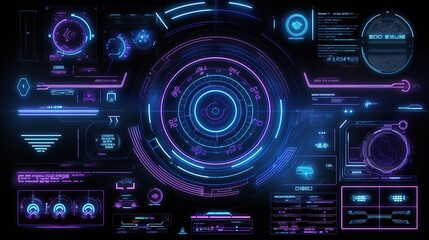 Poster - HUD Futuristic Elements Set By Communication And Loading Bars Screen Circles Frames.Hud,GUI for game background design. Technology background. Digital data. Generative AI