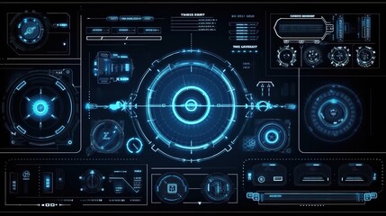 Fototapete - Virtual reality.Hud,GUI for game background design. Technology background. Digital data. Generative AI