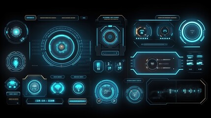 Fototapete - Virtual reality.Hud,GUI for game background design. Technology background. Digital data. Generative AI