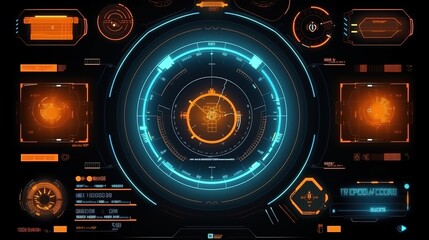Fototapete - Virtual reality.Hud,GUI for game background design. Technology background. Digital data. Generative AI