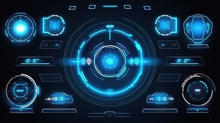 Poster - Set automatic sighting AIM. Hud,GUI for game background design. Technology background. Digital data. Generative AI