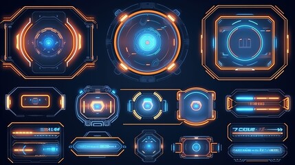 Poster - Set automatic sighting AIM. Hud,GUI for game background design. Technology background. Digital data. Generative AI