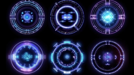 Poster - Set automatic sighting AIM. Hud,GUI for game background design. Technology background. Digital data. Generative AI