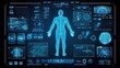 Human body low poly wireframe. Hud,GUI for game background design. Technology background. Digital data. Generative AI