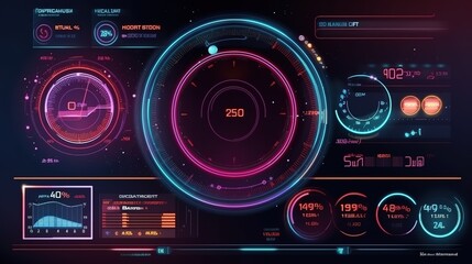 Poster - Set automatic sighting AIM. Hud,GUI for game background design. Technology background. Digital data. Generative AI