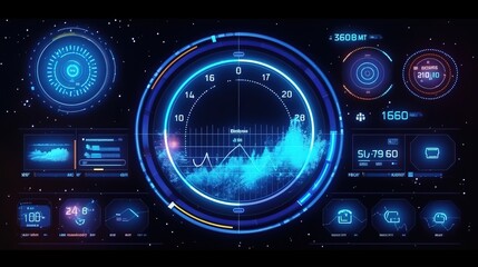 Poster - Set automatic sighting AIM. Hud,GUI for game background design. Technology background. Digital data. Generative AI