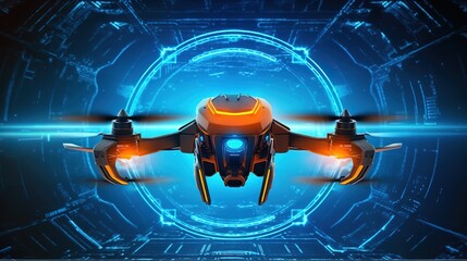 Leinwandbilder - Futuristic drone background.Hud,GUI for game background design. Technology background. Digital data. Generative AI