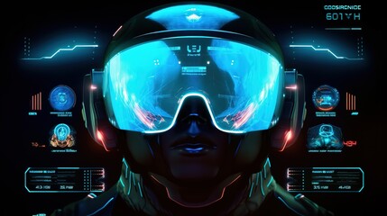 Aufkleber - Cyberspace Virtual reality in HUD, GUI style. Hud,GUI for game background design. Technology background. Digital data. Generative AI