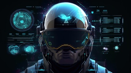 Aufkleber - Cyberspace Virtual reality in HUD, GUI style. Hud,GUI for game background design. Technology background. Digital data. Generative AI