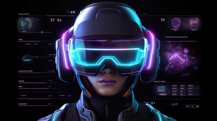 Aufkleber - Cyberspace Virtual reality in HUD, GUI style. Hud,GUI for game background design. Technology background. Digital data. Generative AI