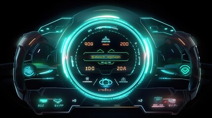 Aufkleber - Cyberspace Virtual reality in HUD, GUI style. Hud,GUI for game background design. Technology background. Digital data. Generative AI