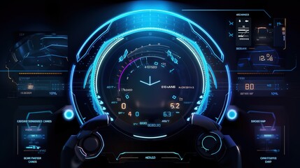 Aufkleber - Cyberspace Virtual reality in HUD, GUI style. Hud,GUI for game background design. Technology background. Digital data. Generative AI