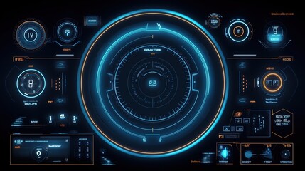 Aufkleber - Set of Sci Fi Modern User Interface Elements.Hud,GUI for game background design. Technology background. Digital data. Generative AI