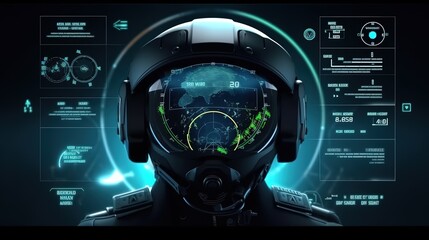 Aufkleber - Cyberspace Virtual reality in HUD, GUI style. Hud,GUI for game background design. Technology background. Digital data. Generative AI