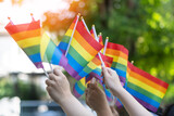 Fototapeta Tęcza - LGBT pride or LGBTQ+ gay pride with rainbow flag for lesbian, gay, bisexual, queer and transgender people human rights social equality movements in June month