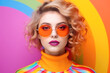 © MVProductions - Beautiful fashion model with blonde hair portrait . European young woman wearing glasses. Bright colors, stylish makeup. Generative AI