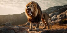 A Lion Roaring In The Wild, Representing Power And Majesty, Concept Of Wilderness, Created With Generative AI Technology