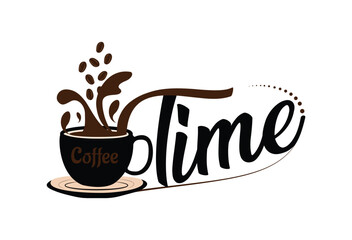 Coffee time calligraphy lettering phrase Vector illustration for poster, t shirt, emblem
