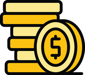 Poster - Cash coins icon. Outline Cash coins vector icon for web design isolated on white background color flat